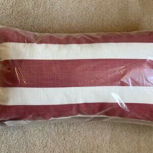 NEW Pottery Barn Noah Striped Outdoor Lumbar Pillow, Warm (Red) Stripes, 14x24"